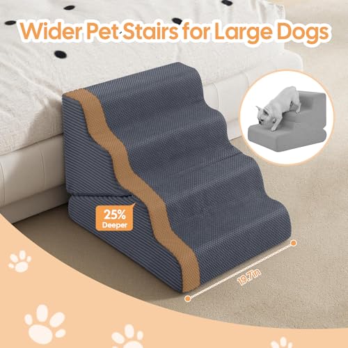 Dog Ramp for Bed (Grey / Extra Wide 4 Step)