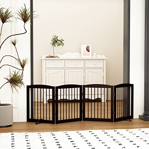 Freestanding Pet Gate for Dogs (24" Height-4 Panel / Dark Brown)