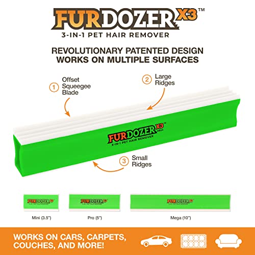 FurDozer Pet Hair Remover & Auto Detailing Tools (Green / X3 MEGA)