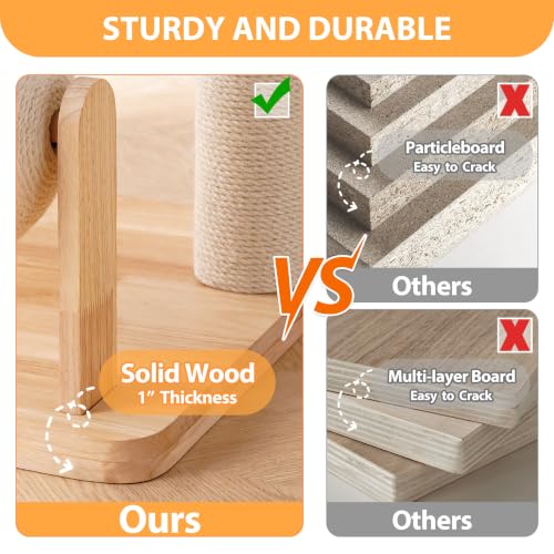 Solid Wood Cat Tree Tower with Scratching Post (White-Corduroy)
