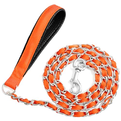 Metal Chain Dog Leash Chew Proof for Dogs (Orange / 6FT 3.0mm (Medium dogs))