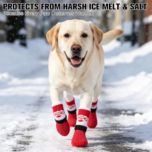 Anti Slip Dog Socks to Prevent Licking Paws for Hot Pavement (White & Red / Large)