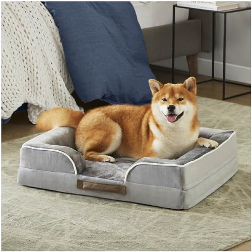 Orthopedic Dog Bed for Medium Dogs (All-Foam Bolster Bed / Ally Grey / Medium (28" x 23" x 6.5"))
