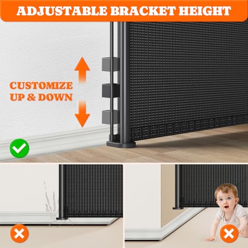 Retractable Baby Gates Extra Wide (Black / 41" Tall x 120" Wide)