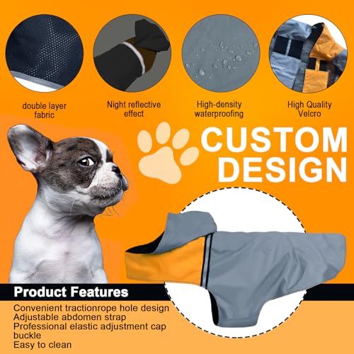 Dog Raincoat with Reflective Strip (M / Grey)