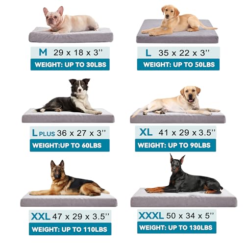 Orthopedic Extra Large Dog Bed for Large Dogs (Light Grey / XX-Large-47"x 29" x 3.5")