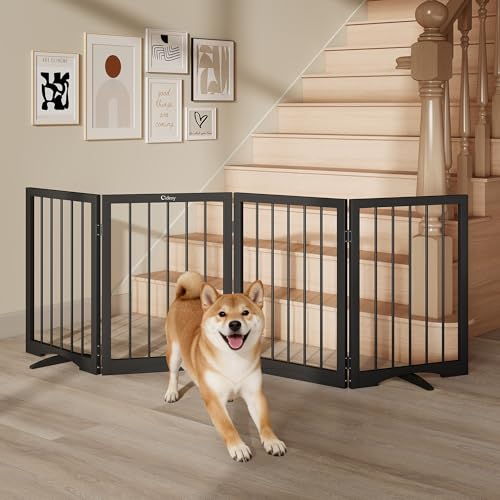 Free Standing Dog Gate Indoor (Black / 4-Panel, 24"Tall)
