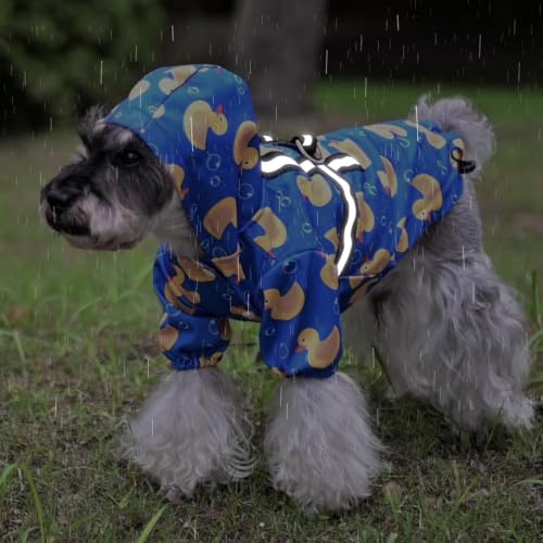 Dog Raincoat with Hood & Harness Built (XS (Back 10", Chest 16.9", Neck 12") / Blue)