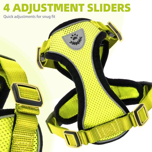 Cat Harness and Leash Set Escape Proof Reflective Cat Walking Harness Adjustable Soft Breathable Mesh Vest for Small Pets (M (NECK 11"-13.7", CHEST 16"-20") / Fluorescent Yellow)
