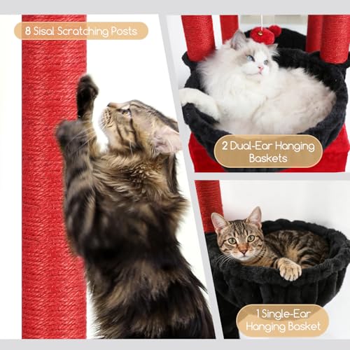 82in Gothic Extra Large Cat Tree for Indoor Cat Large Adult (82inch / Black Red)