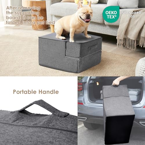 Dog Stairs for Small Dogs 13.5" H (Grey / Standard 15" x 18" x 13.5")