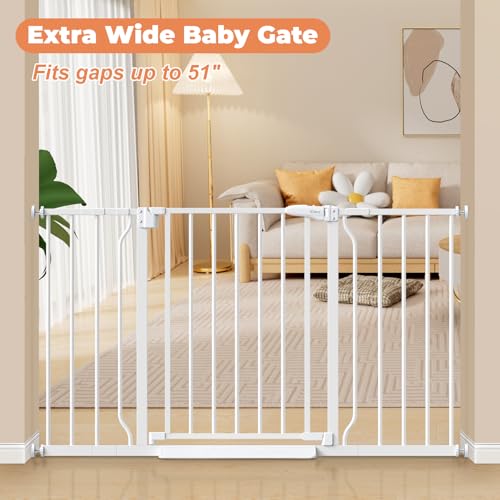 29" 51" Extra Wide Baby Gate (White / 29-51"Wide, 28"Tall)