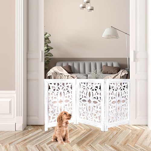Lightnpro Wooden Pet Gate (Antique White Flower / 24x54 - Rusty)