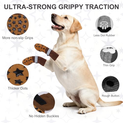 Dog Socks to Prevent Licking Paws Double Sided Grip Traction (khaki / S(1.8"-2.0" W | Pack of 4))