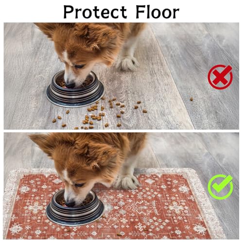 Pet Food Mats for Floor (Orange / 20"l X 12"w)