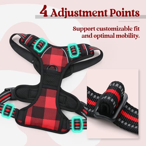 Dog Harness No Pull for Large Dogs with 2 Leash Clips (X-Large / Red Plaid)
