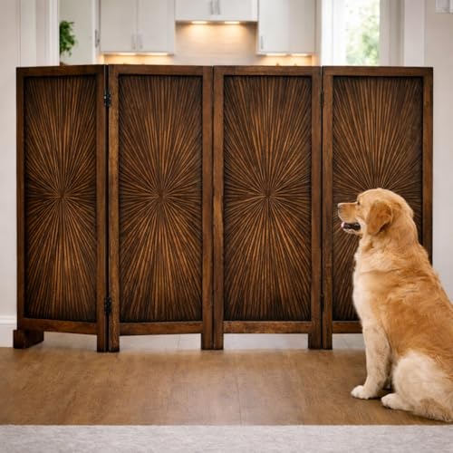 Freestanding Pet Gate (Burnt / 56"x28" Plain 4 Panels)