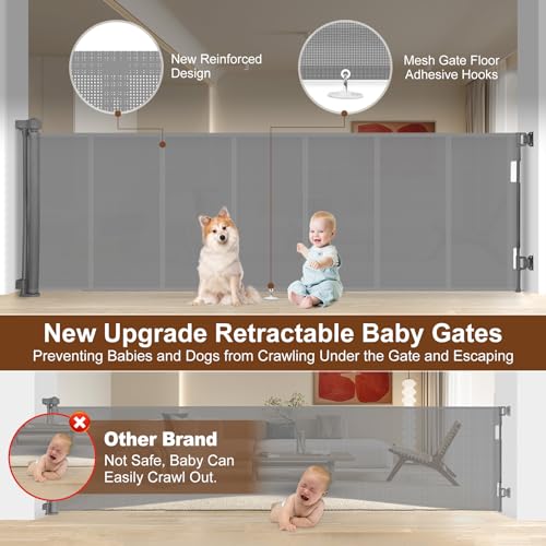 120 inch Reinforced Retractable Baby Gates 42 inch Tall (Gray / 42" Tall x 120" Wide)