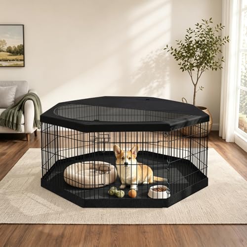 Foldable Metal Dog Exercise Pen (Black / 30''H)