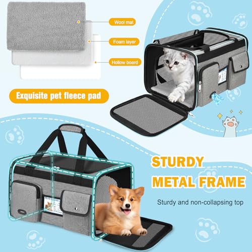 Large Cat Carrier Soft Sided Travel Pet Carrier Airline Approved (Gray)