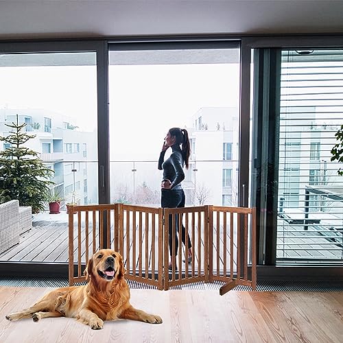 Wooden Free Standing Dog Gate 80" W x 30" H (Brown Oak / 80"W x 30"H)