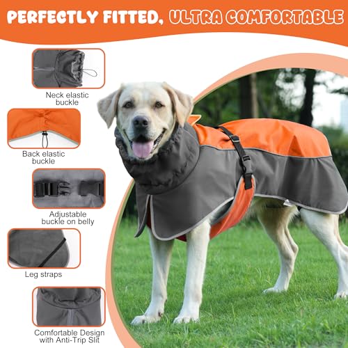 Dog Raincoat Waterproof Dog Coat with Polar Fleece Lining (Orange / Large)