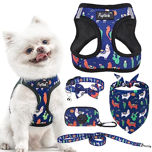 Dog Harness Collar and Leash Set No Pull for Small Medium Sized (Navy Blue(Alpaca) / XXS (CHEST 11.5"-13"))