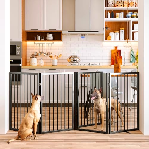 80" x 32" Foldable Freestanding Extra Wide Dog Gate with Door (Black / 【4-Panel with Door】20W*32H)