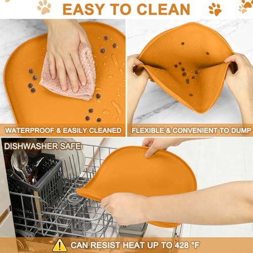 Waterproof Silicone Pet Food Mat with Raised Edge for Dog & Cat (Orange / 12"L x 12"W)