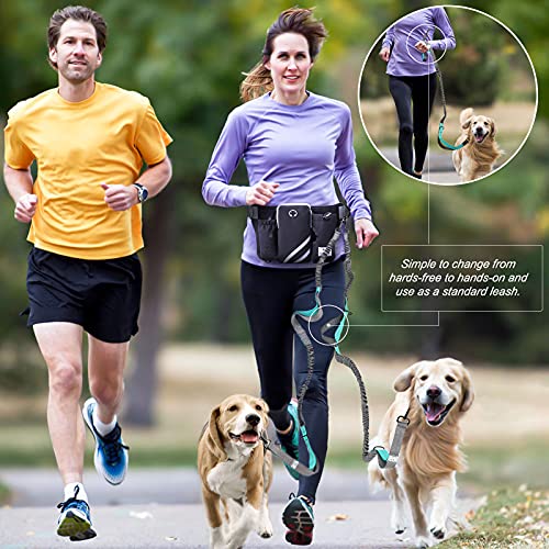Retractable Hands Free Dog Leash with Dual Bungees for 2 Dogs (Blue/Black)