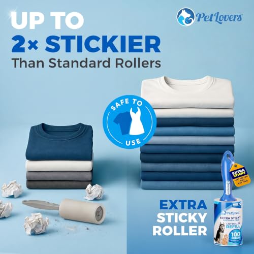 Extra Sticky Lint Roller Ultimate Value Set 400 Sheets for Pet Hair Removal