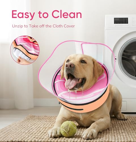 Raised Inflatable Dog Cone After Surgery (DonutPink / XL（(Neck 14"-18")）)