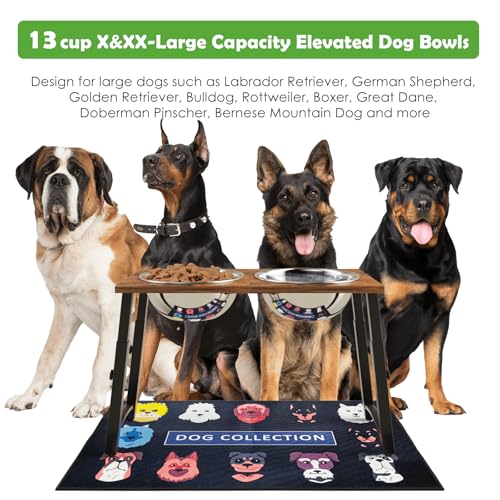 Elevated Dog Bowls for Large Dogs with Slow Feeder & Mat (H:11.8-18.8", Slow Feeder & Mat,101oz Cap.)