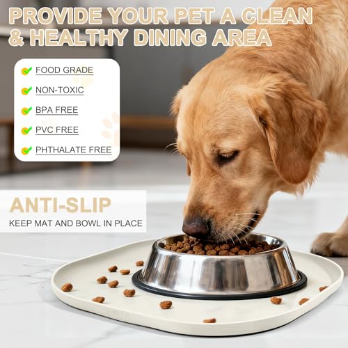 Waterproof Silicone Pet Food Mat with Raised Edge for Dog & Cat (White Sand / 12"L x 12"W)