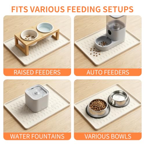 Silicone Pet Feeding Mat (Beige / 22"L x 14"W)