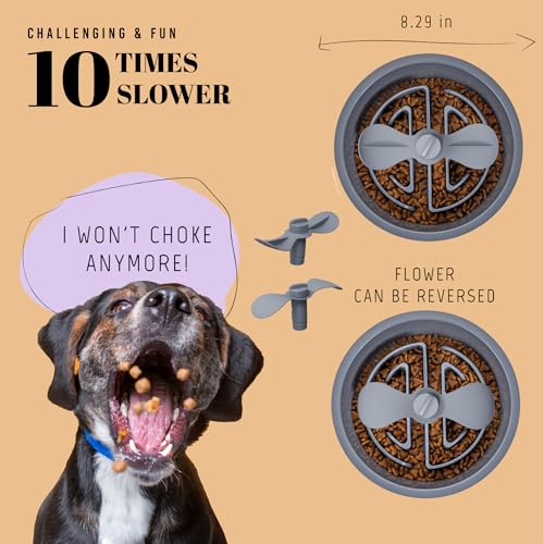 Slow Feeder Dog Bowls for Large Breed (Petal Feeder Grey / 2.5 Cup - Fit 7.5-7.7'' Feeder Holes)