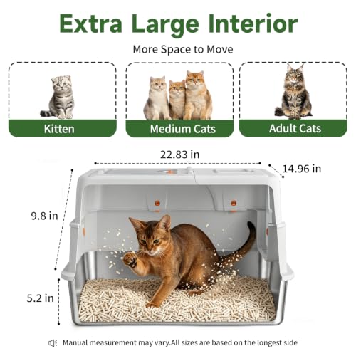 XL Enclosed Stainless Steel Litter Box with Lid (Light Grey)