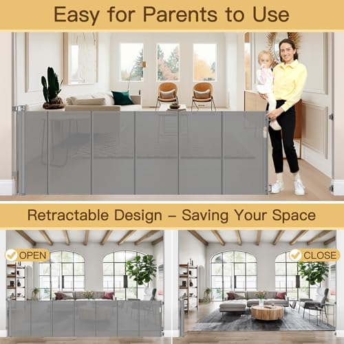 Reinforced 100 Inch Extra Long Baby Gates for Large Openings to Prevent Crawling Under (Gray / 33" Tall x 100" Wide（ With Reinforced Bar ）)