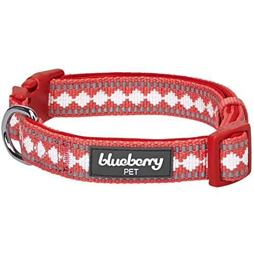 3 Colors 3M Reflective Jacquard Neoprene Padded Adjustable Dog Collar (Medium / Diamond Pattern - Coral)