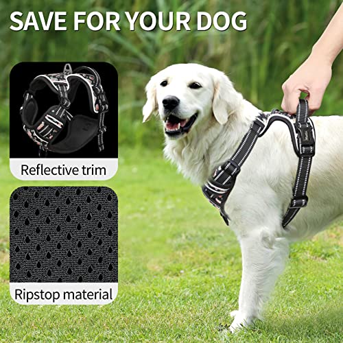 Dog Harness No Pull Adjustable Padded Reflective Harness for Small Medium Large Dogs with Handle for Walking Training (L / Flower-Black)
