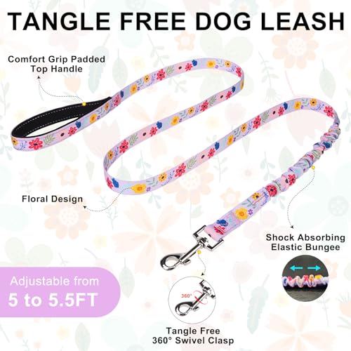No Pull Small Dog Harness and Leash Set (Purple_Velvet / M: Chest 21"-26.7")