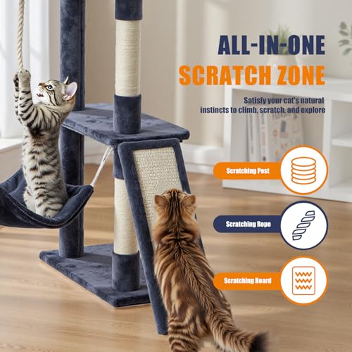 63 Inch Cat Tree Tower with Natural Sisal Scratching Post (Dark Grey / 63IN)