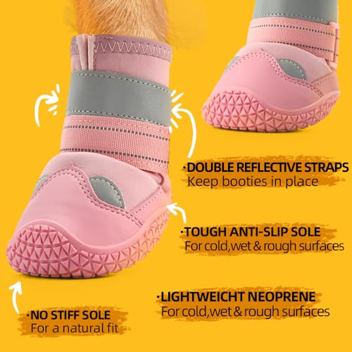 Dog Boots for Large Dogs (Pink / Width 2.16 Inch)