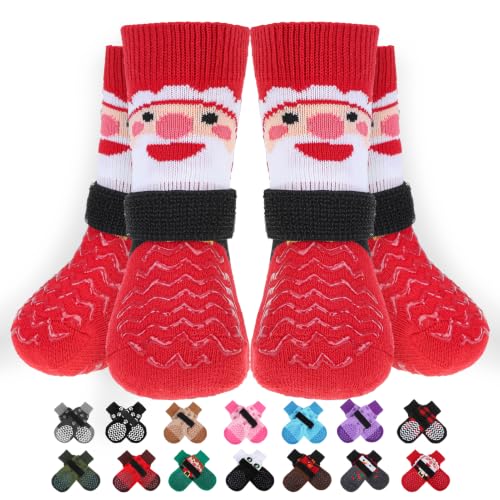 Anti Slip Dog Socks to Prevent Licking Paws for Hot Pavement (White & Red / Large)