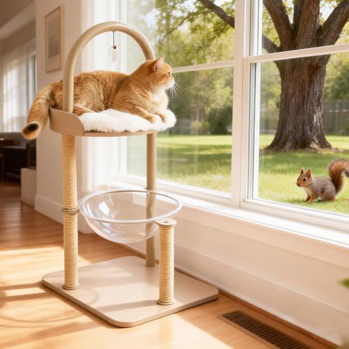34" Modern Cat Tree Furniture for Indoor Small & Medium Cats (Cream Beige-34")