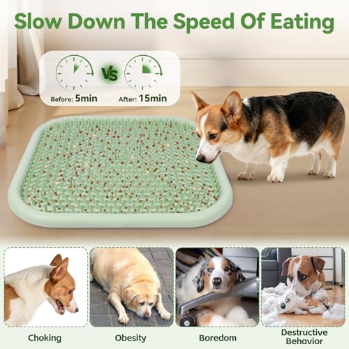 Snuffle Mat for Dogs 23.6" x 23.6" Silicone Large Slow Feeder Mat (Green:23.6"x23.6")
