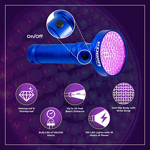 Kobra UV Black Light Flashlight 395nm (Blue / 100 LED)