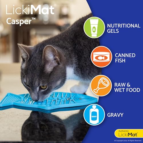 Casper, Fish-Shaped Cat Slow Feeders Lick Mat, Boredom Anxiety Reducer; Perfect for Food, Treats, Yogurt, or Peanut Butter. Fun Alternative to a Slow Feed Cat Bowl or Dish, Yellow (Yellow)