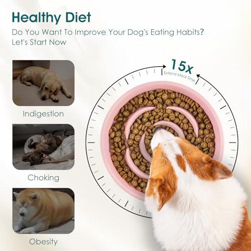 Ceramic Slow Feeder Dog Bowl (M - 1.5 Cups / Pink)