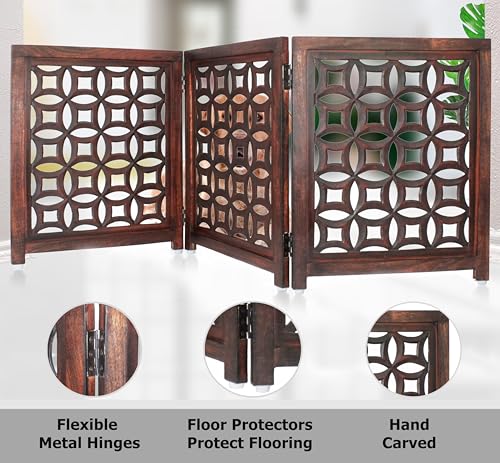 Wooden Foldable Pet Dog Gate (Antique Brown / 3 Panel)